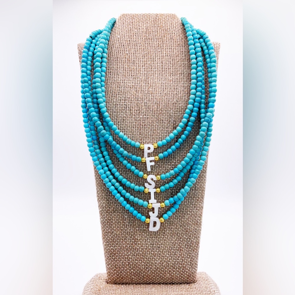 Turquoise Beaded Initial Necklace